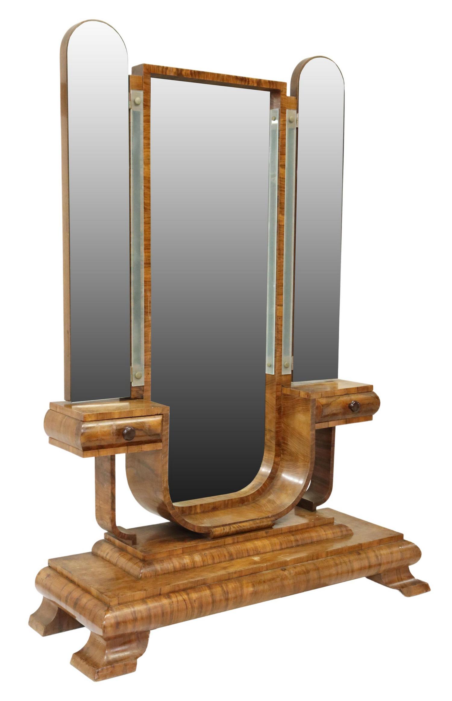 ITALIAN ART DECO FIGURED WALNUT VANITY TABLE (1 of 6)