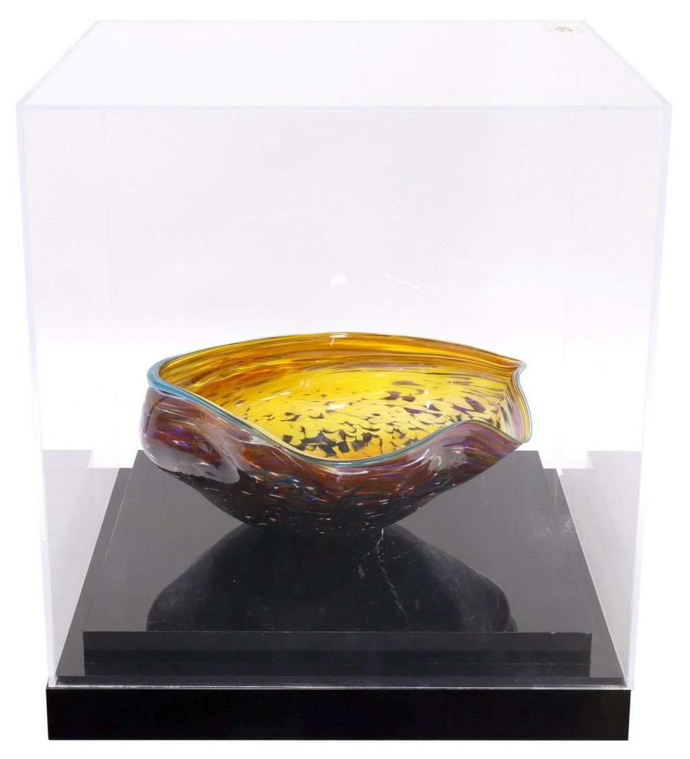 CONTEMPORARY STUDIO ART GLASS BOWL IN DISPLAY CASE (1 of 6)
