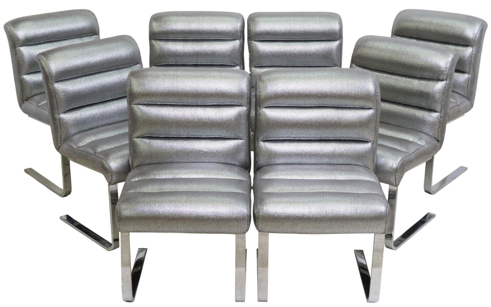 (8) METALLIC UPHOLSTERED CANTILEVER DINING CHAIRS (1 of 4)