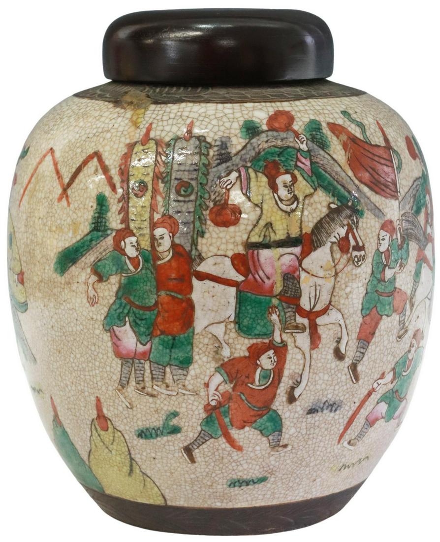 CHINESE GLAZED PORCELAIN MELON JAR, FESTIVAL SCENE (1 of 4)