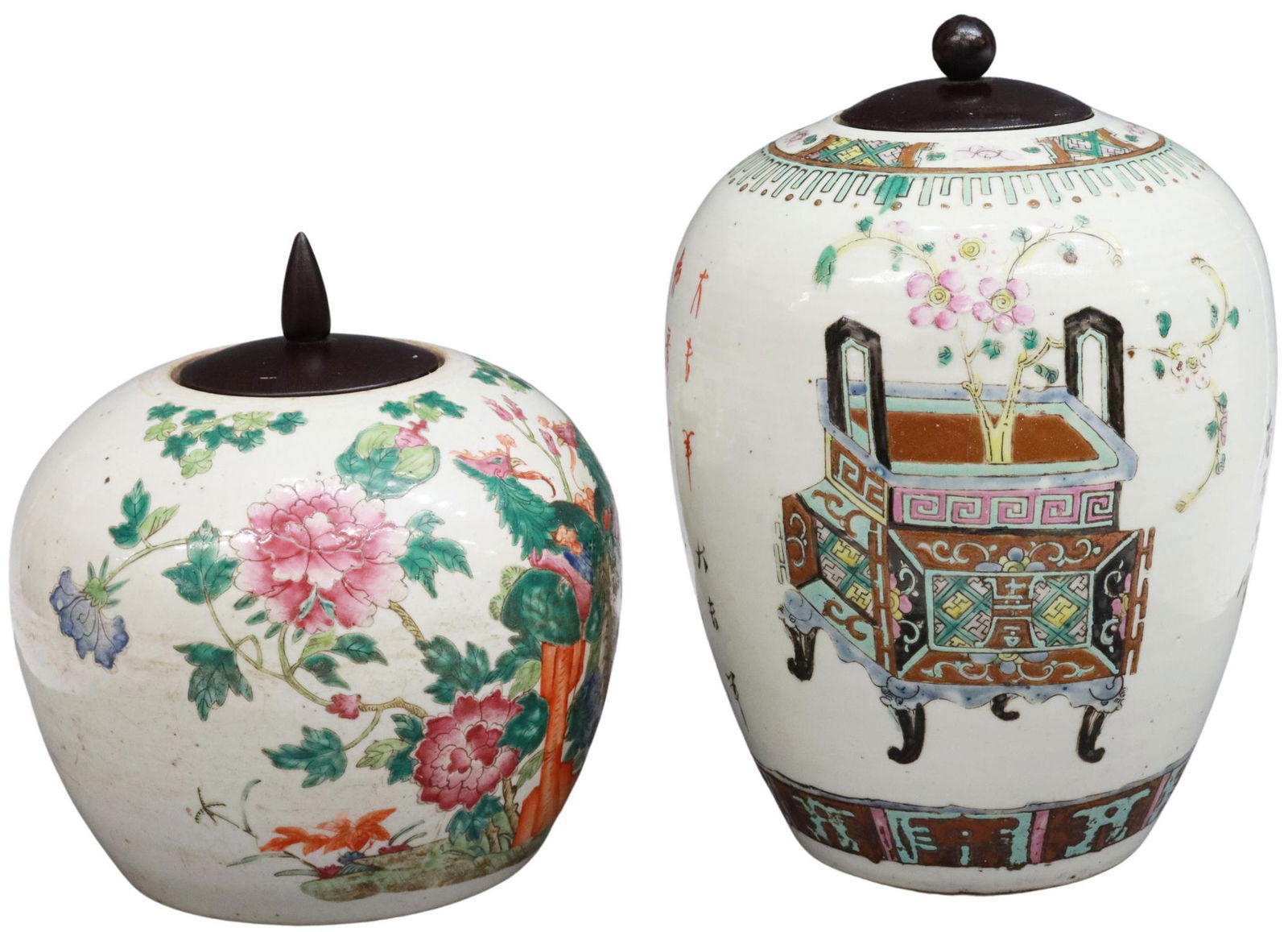 (2) CHINESE FAMILLE ROSE LIDDED PORCELAIN VASES (1 of 5)