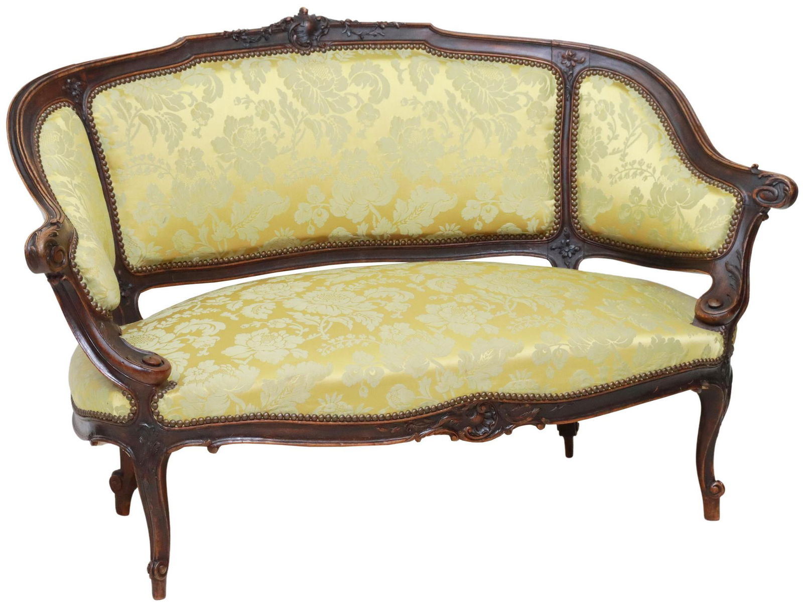 FRENCH LOUIS XV STYLE UPHOLSTERED WALNUT SETTEE (1 of 3)