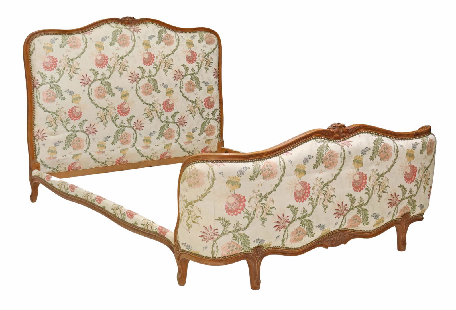 FRENCH LOUIS XV STYLE FLORAL UPHOLSTERED BED (1 of 3)