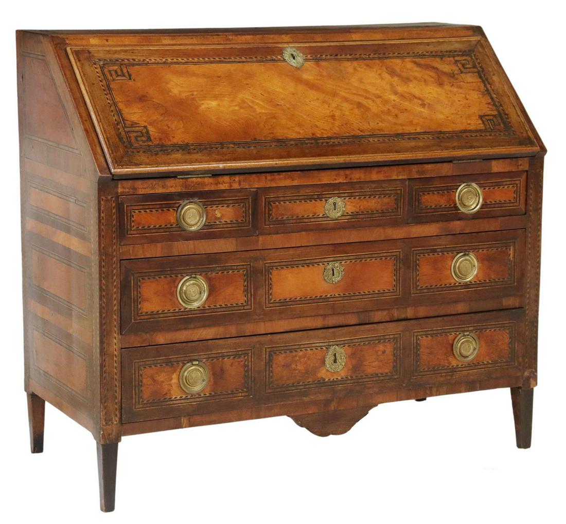 FRENCH LOUIS XVI STYLE PARQUETRY SLANT FRONT DESK (1 of 6)