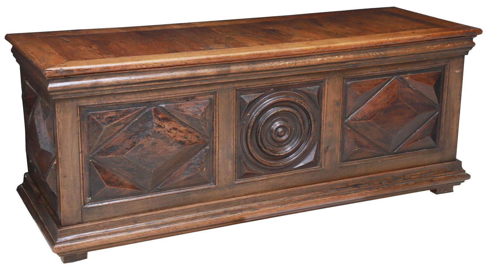 FRENCH LOUIS XIII STYLE OAK COFFER STORAGE TRUNK (1 of 5)