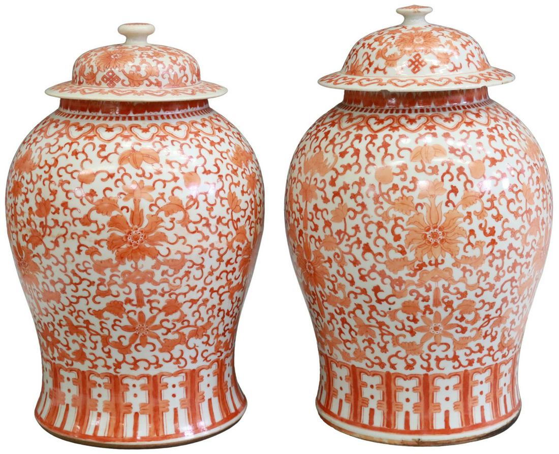 (2) CHINESE IRON RED PORCELAIN TEMPLE JARS (1 of 4)