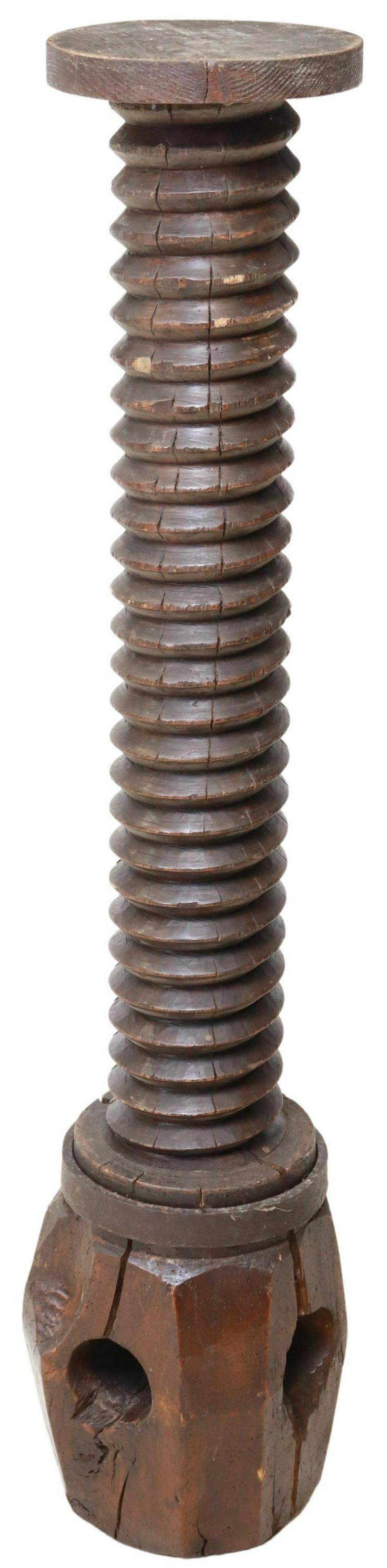 FRENCH OAK GRAPE PRESS SCREW/ PEDESTAL, 19TH C. (1 of 3)