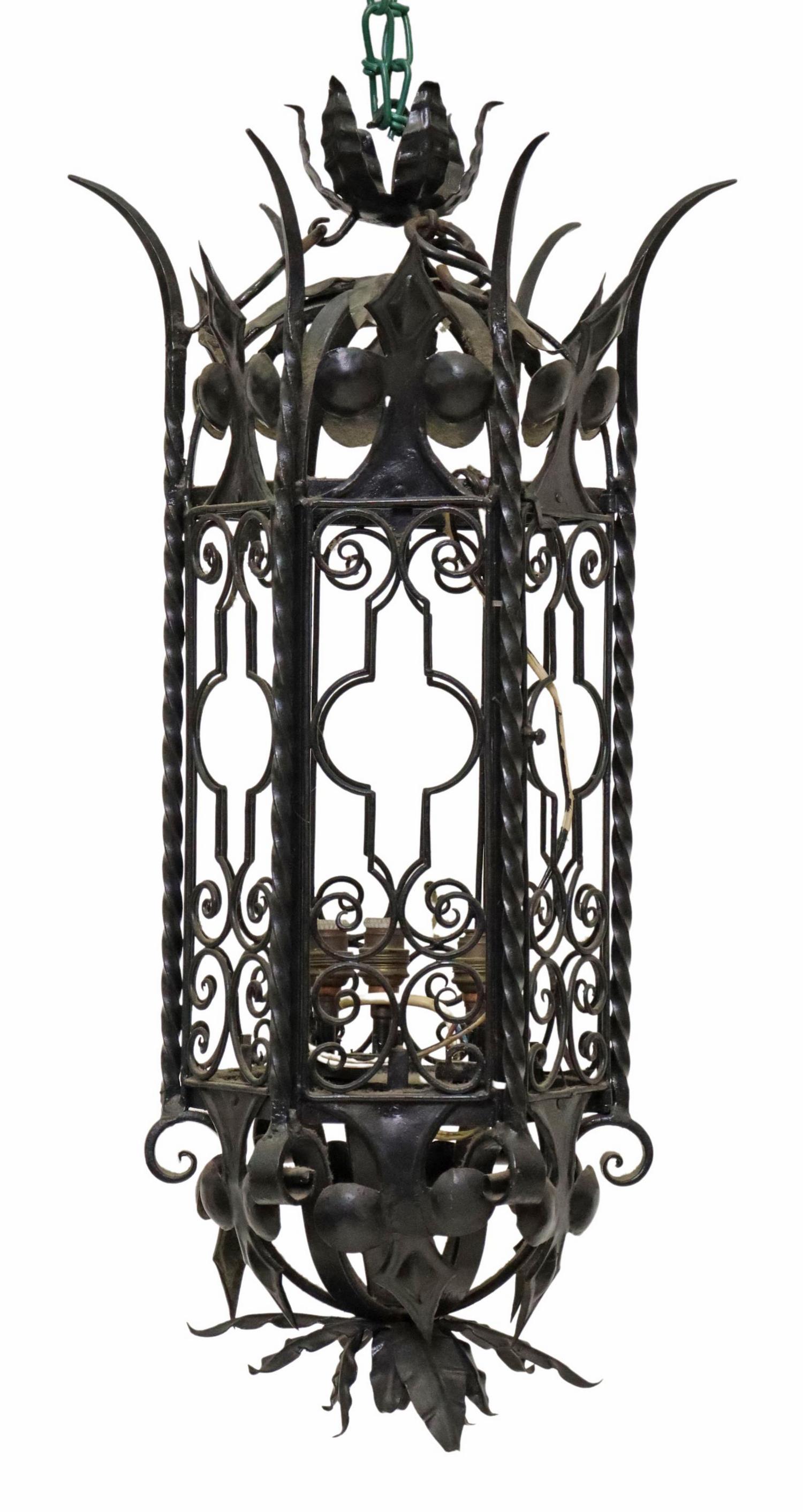 FRENCH GOTHIC REVIVAL WROUGHT IRON 3-LT LANTERN (1 of 2)