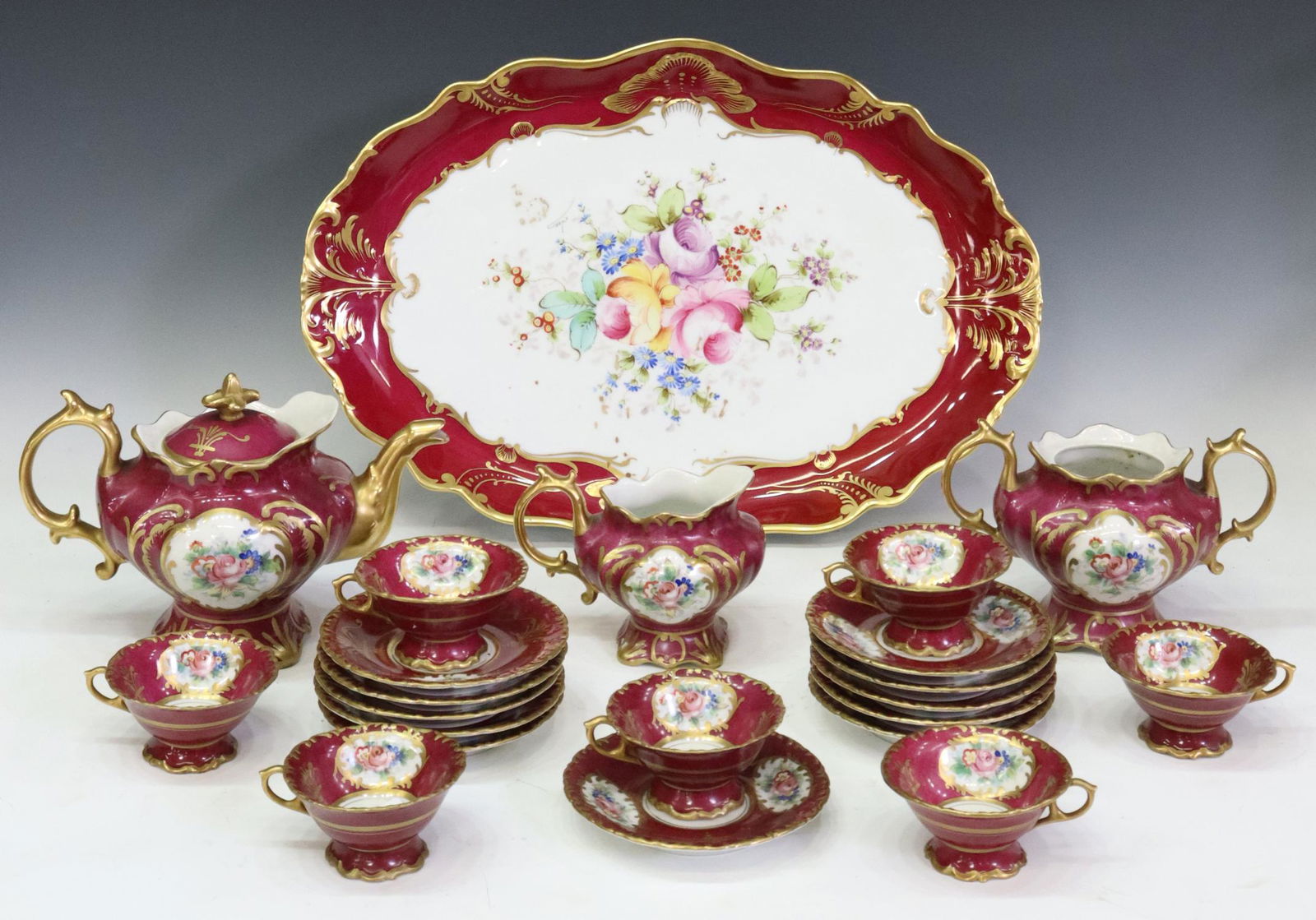 (22) FRENCH PORCELAIN TEA SET WITH LIMOGES PLATTER (1 of 11)