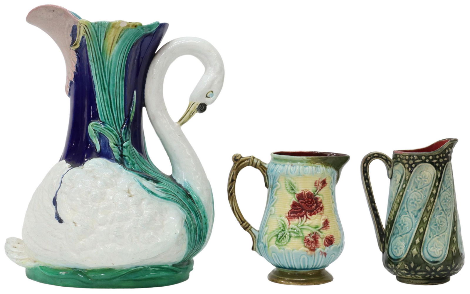 (3) ENGLISH SWAN & OTHER MAJOLICA PITCHERS (1 of 4)