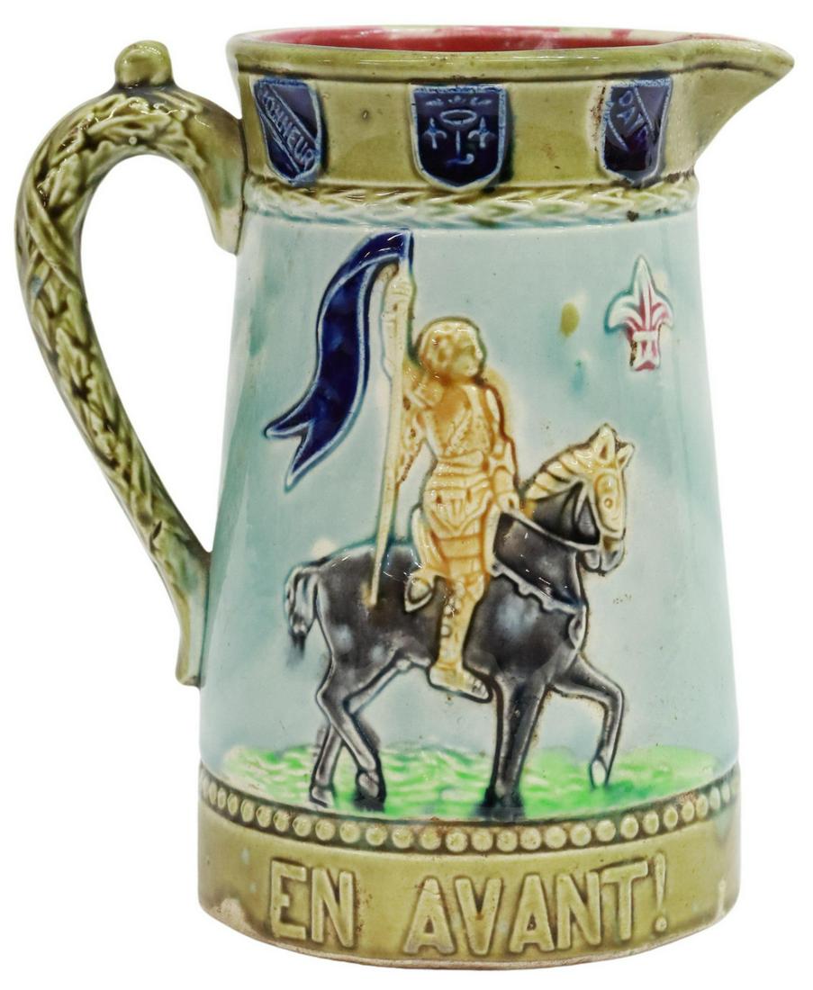 G. DE BRUYN FRENCH MAJOLICA 'JOAN OF ARC' PITCHER (1 of 3)