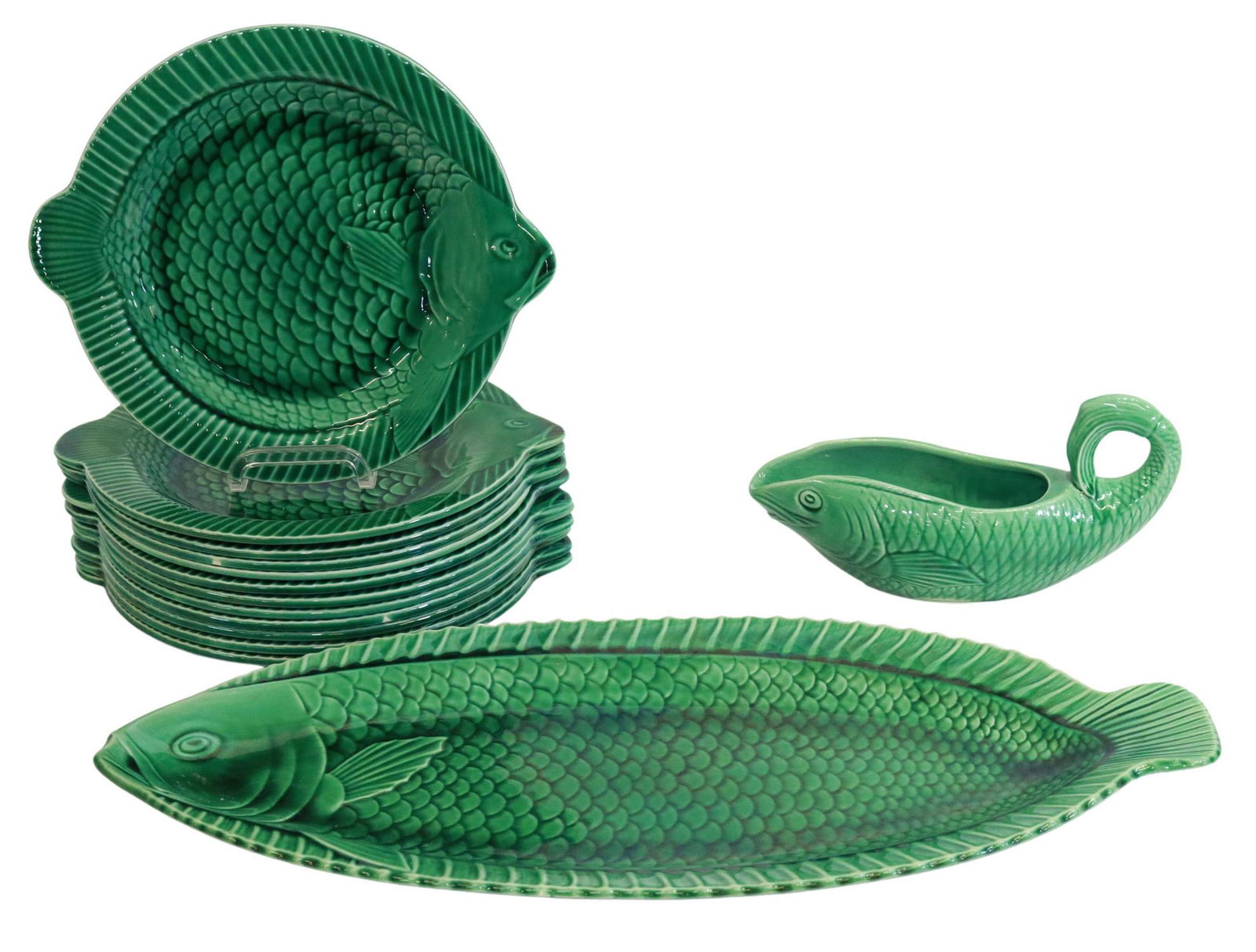 (14) FRENCH SARREGUEMINES FAIENCE FISH SERVICE (1 of 5)