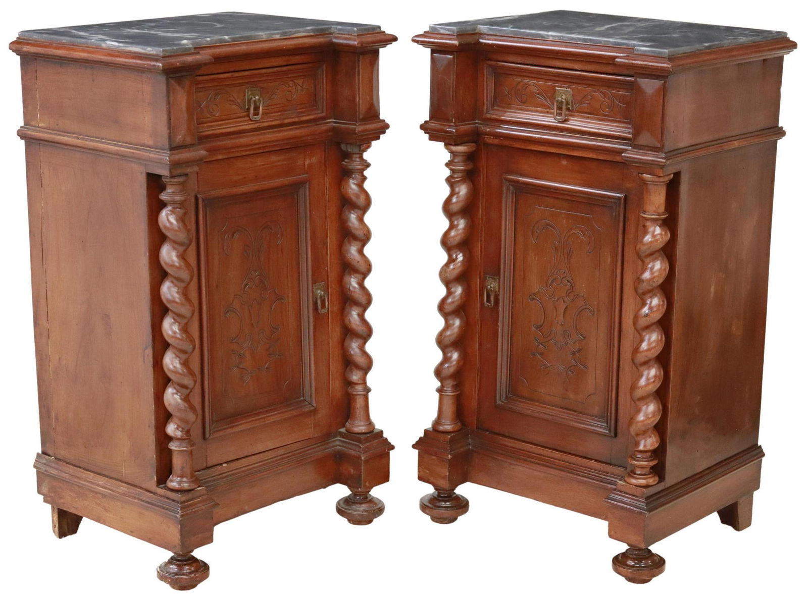 (2) ITALIAN MARBLE-TOP WALNUT BEDSIDE CABINETS (1 of 7)