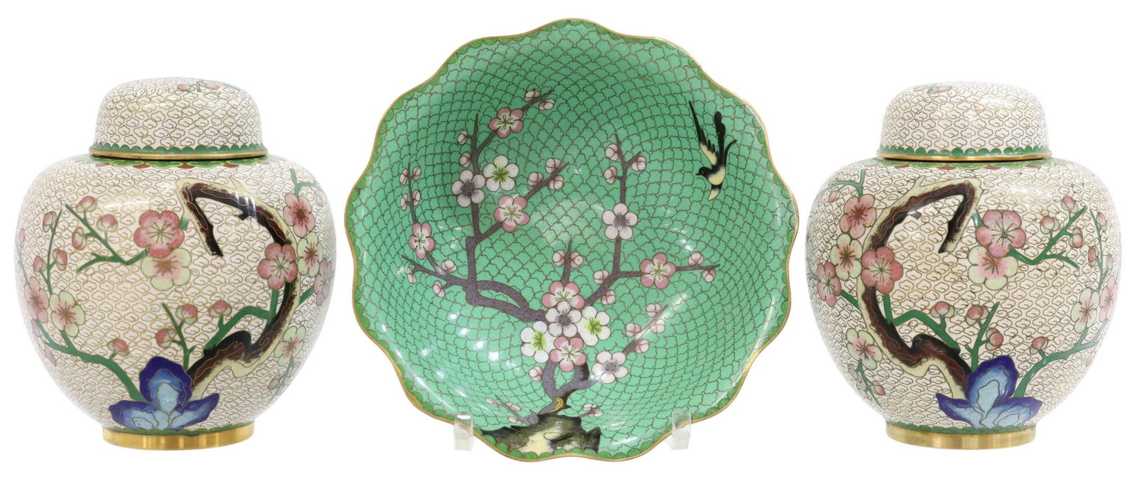 (3) CHINESE CLOISONNE ENAMEL GINGER JARS & BOWL (1 of 7)