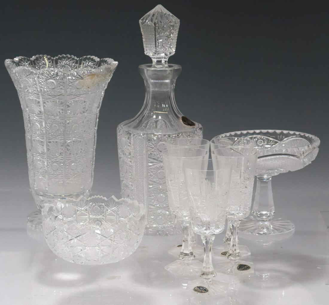 (9) BOHEMIA CUT GLASS, LIQUEUR SET, VASE, BOWL (1 of 4)