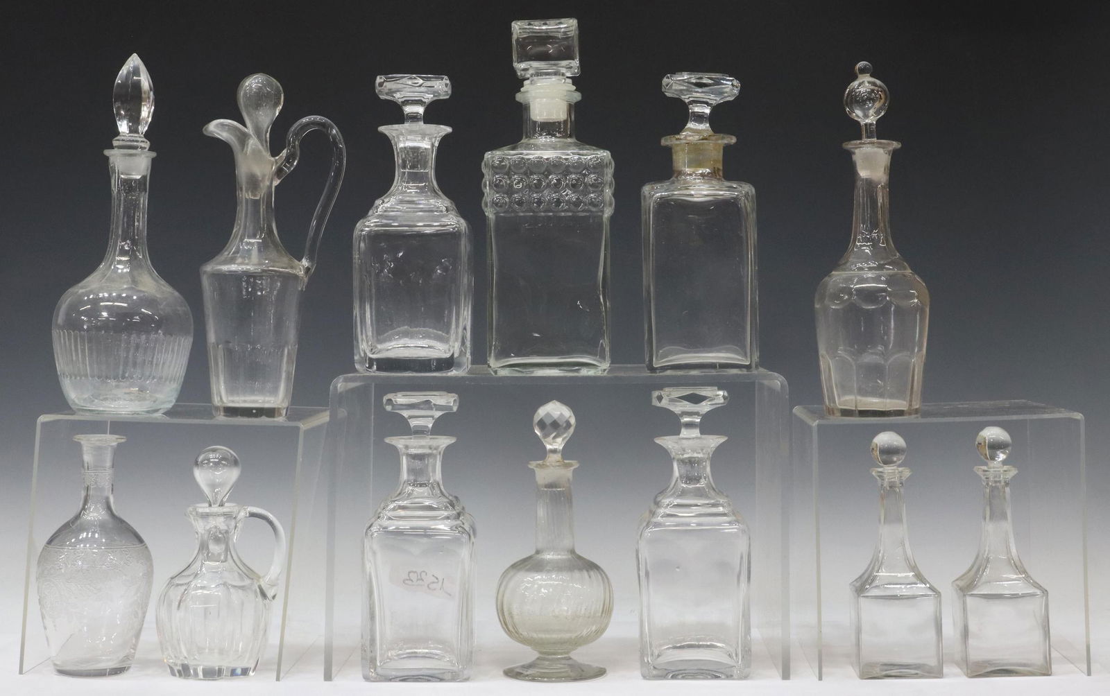 (13) COLORLESS CUT GLASS & CRYSTAL DECANTERS (1 of 4)