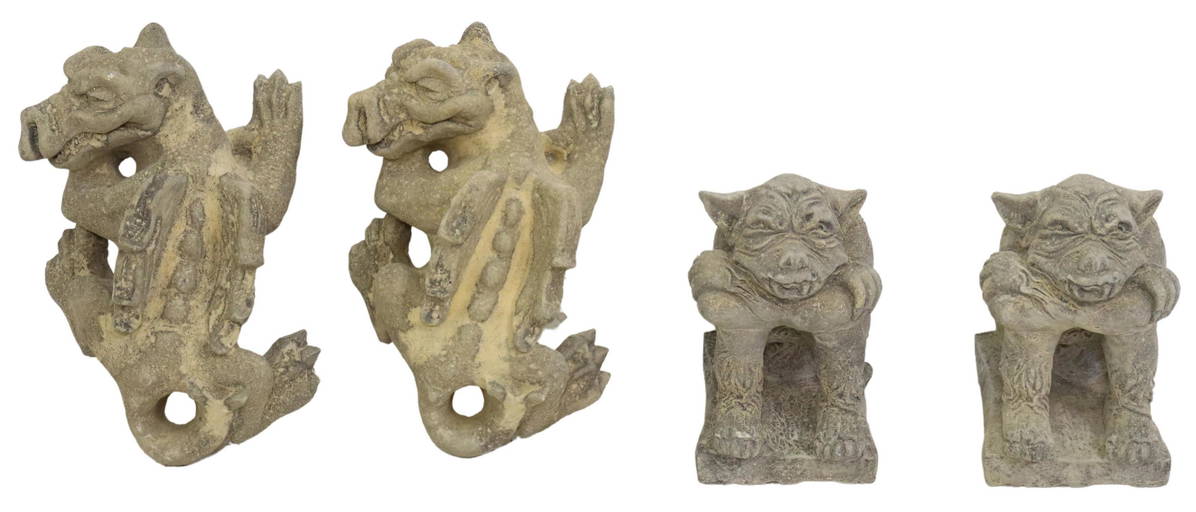 (4) CAST STONE GARDEN STATUARY GARGOYLES & DRAGONS (0424) on Jul 22