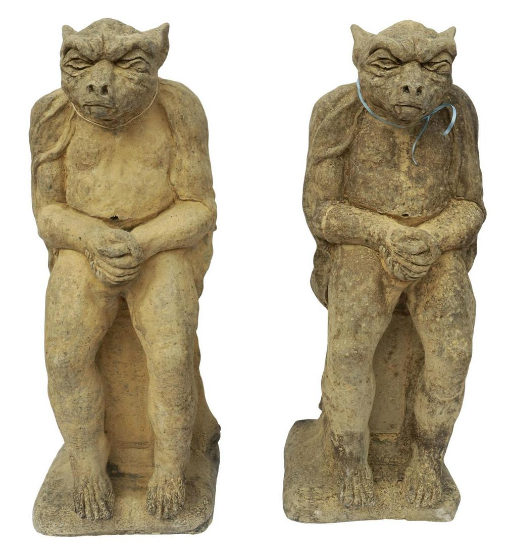 (2) CAST STONE GARDEN FIGURES, GARGOYLES, 28"H (1 of 3)