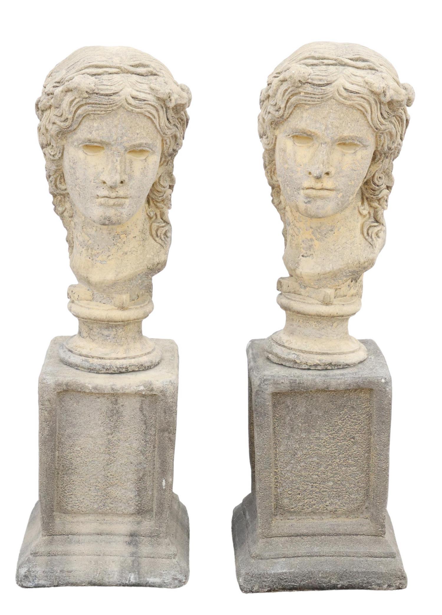 (2) CAST STONE STATUARY CLASSICAL BUSTS ON PLINTHS (1 of 2)