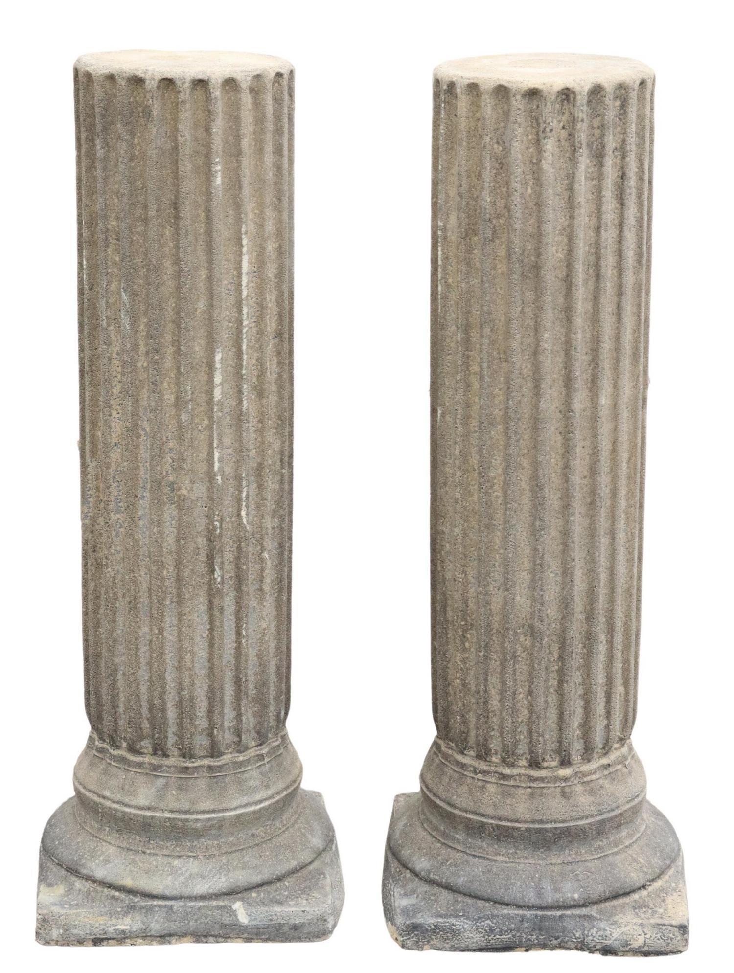 2) LARGE CAST STONE FLUTED COLUMN GARDEN PEDESTALS (1 of 3)
