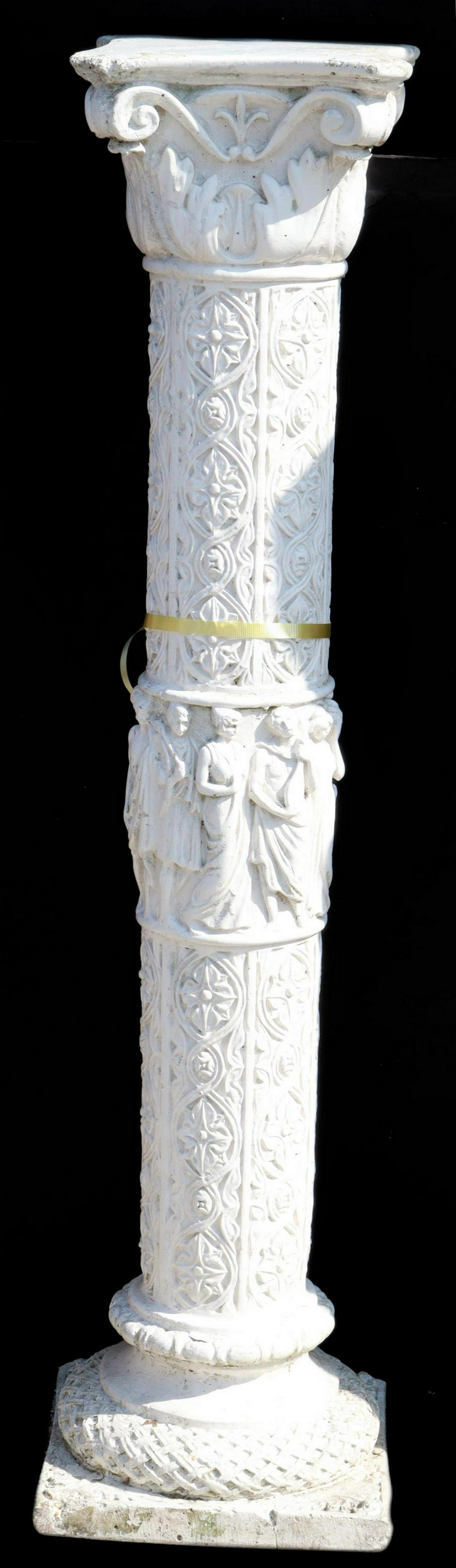 FRENCH CAST STONE FIGURAL CORINTHIAN GARDEN COLUMN (1 of 2)