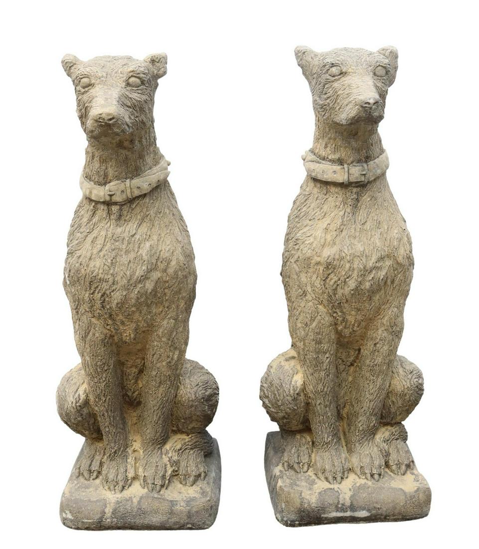 (2) CAST STONE GARDEN STATUARY, HOUND DOGS, 30"H (1 of 2)