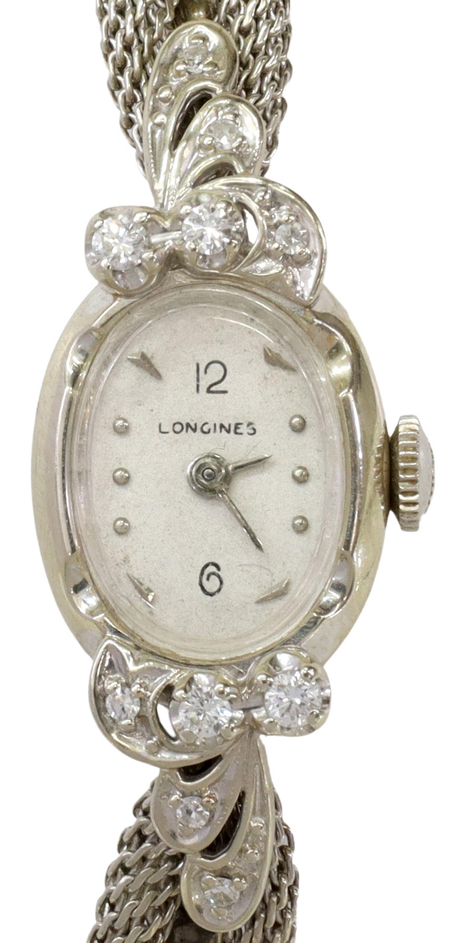 LONGINES RETRO 14KT WG & DIAMOND LADY'S WATCH (1 of 5)