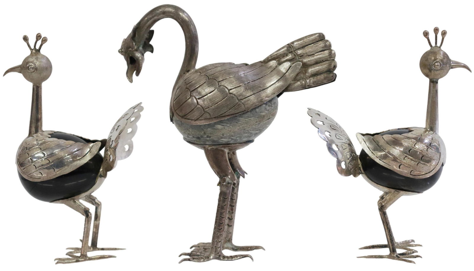 (3) STERLING & 825 SILVER ONYX BIRD FIGURES, TAXCO (1 of 6)