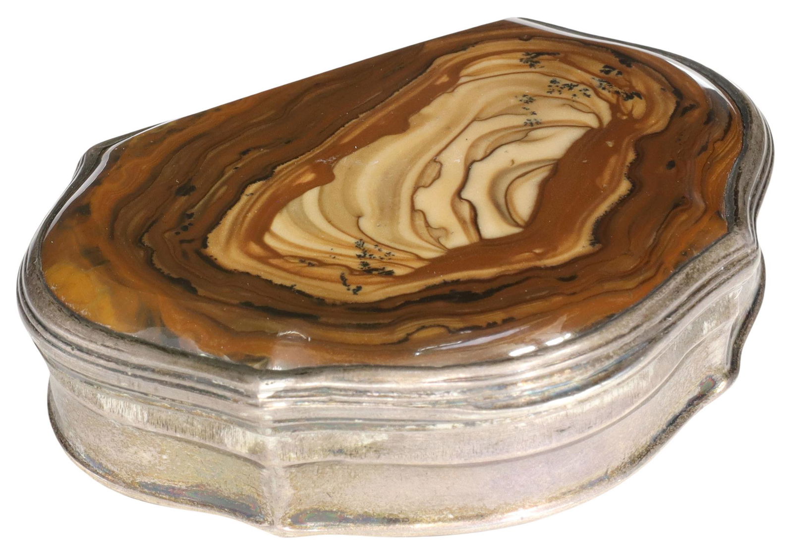 ENGLISH GEORGIAN SILVER & MOUNTED AGATE SNUFF BOX (1 of 5)