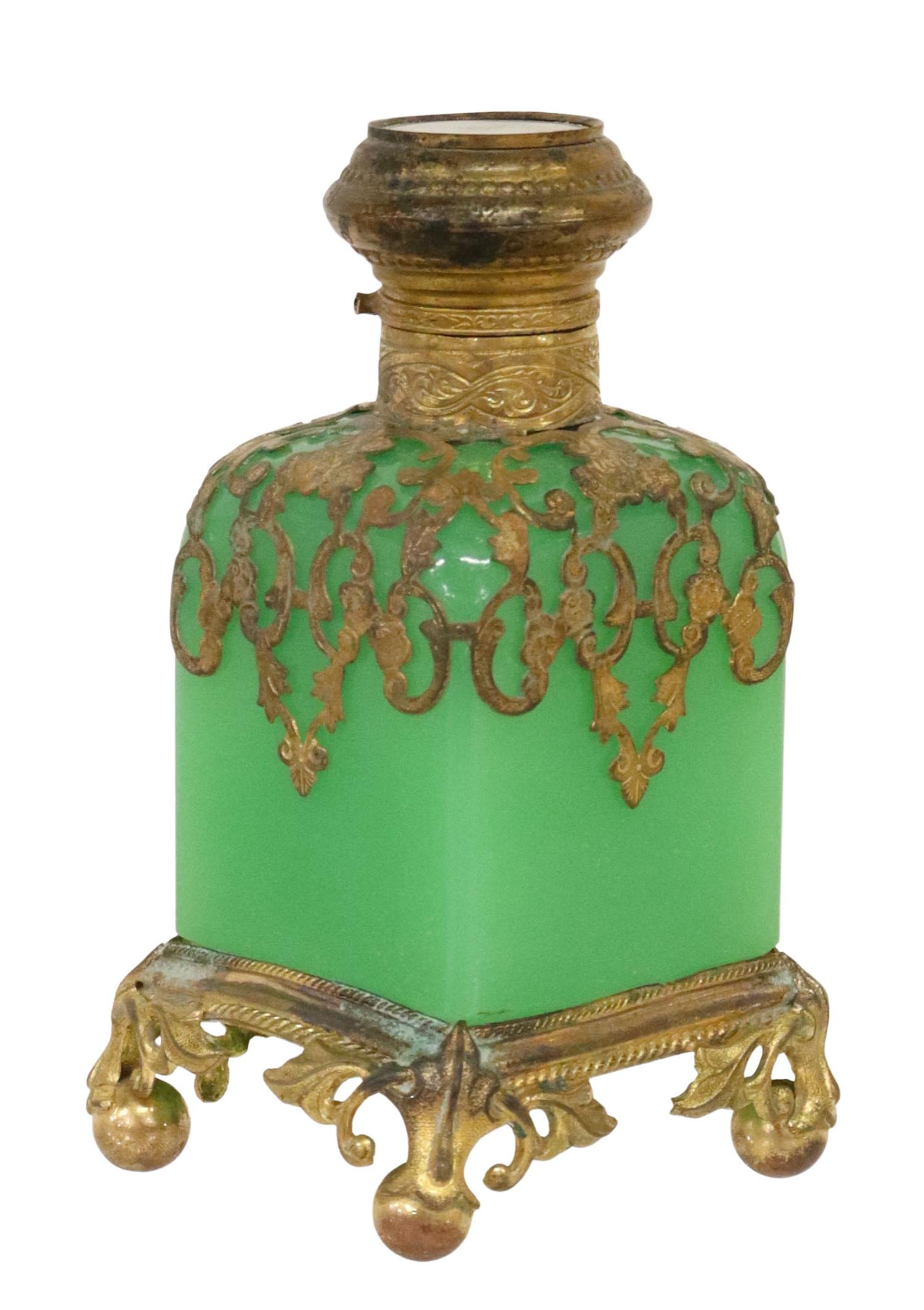 FRENCH GRAND TOUR GREEN OPALINE GLASS SCENT BOTTLE (1 of 6)
