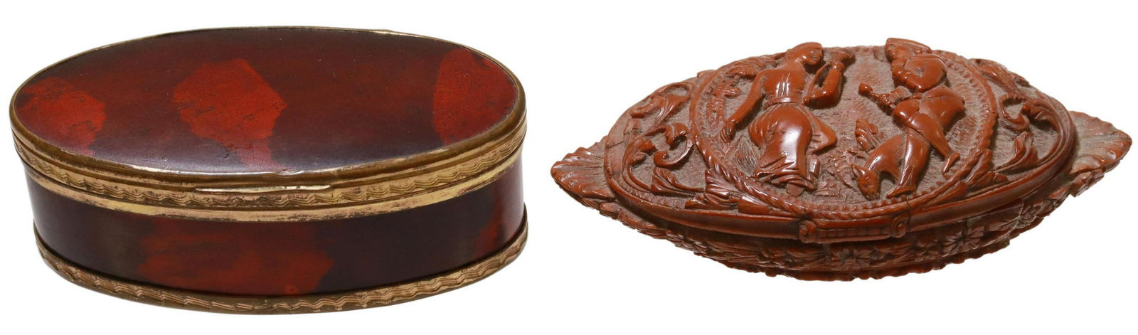 (2) PAINTED LACQUER & COQUILLA NUT SNUFF BOXES (1 of 3)