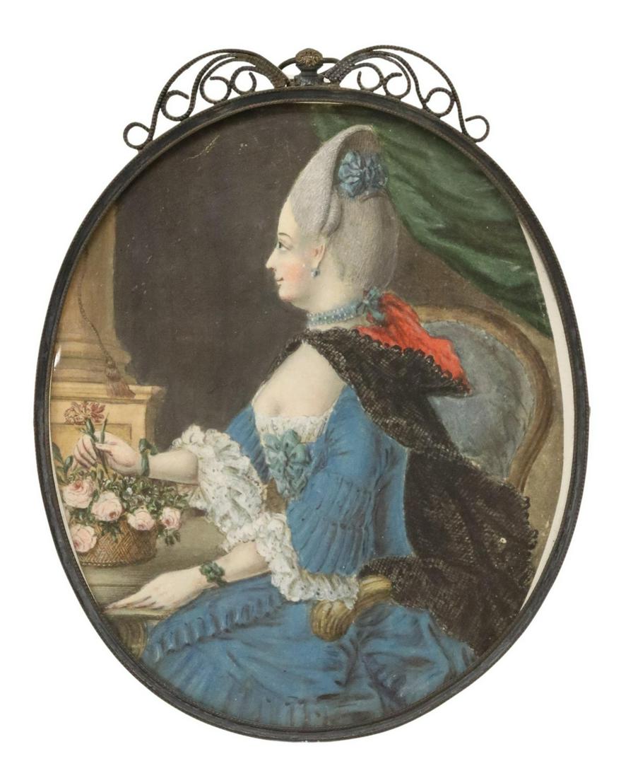 FRENCH SCHOOL WATERCOLOR PORTRAIT ON PAPER (1 of 2)