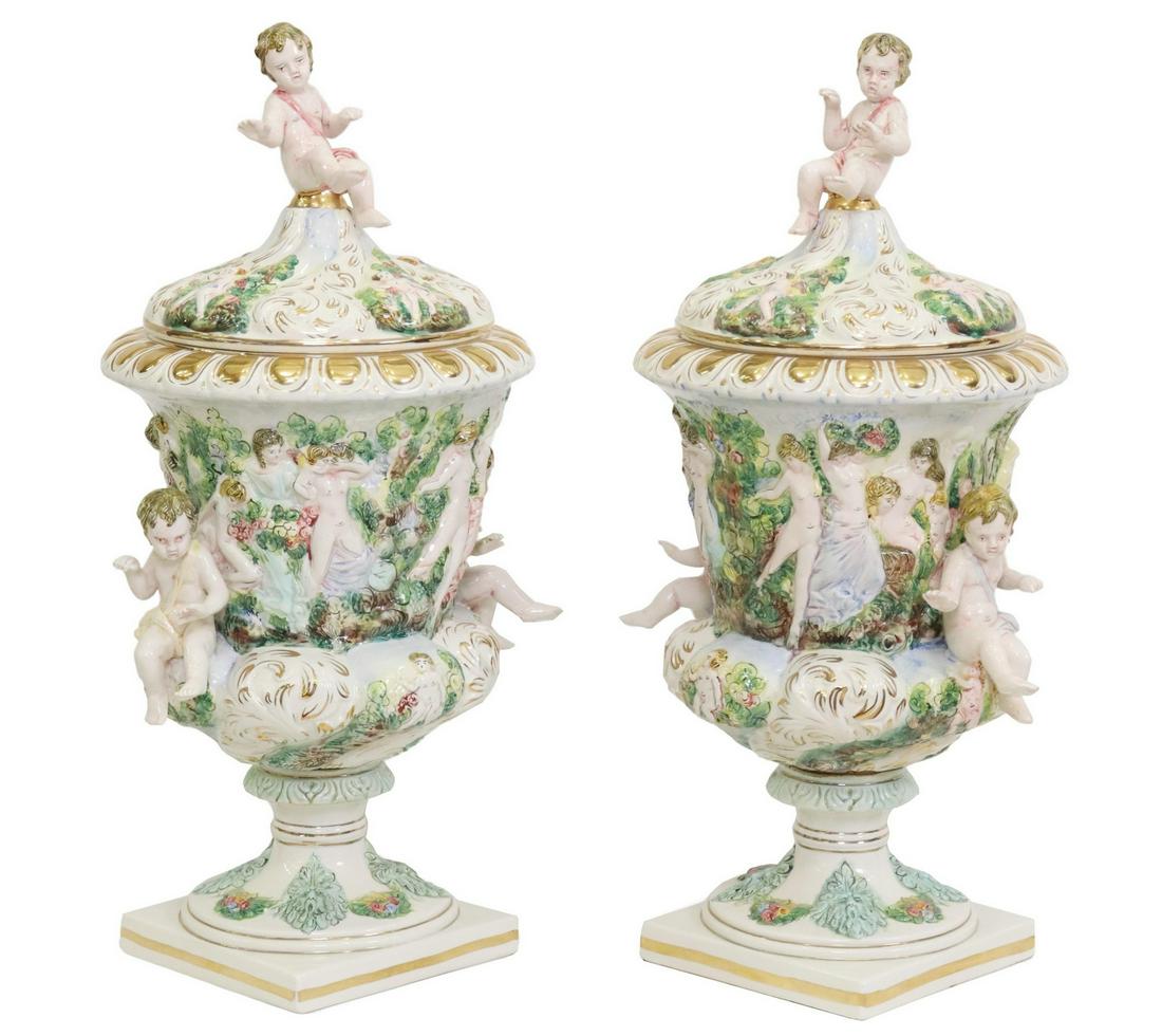 (2) LARGE CAPODIMONTE PORCELAIN COVERED VASES (1 of 7)