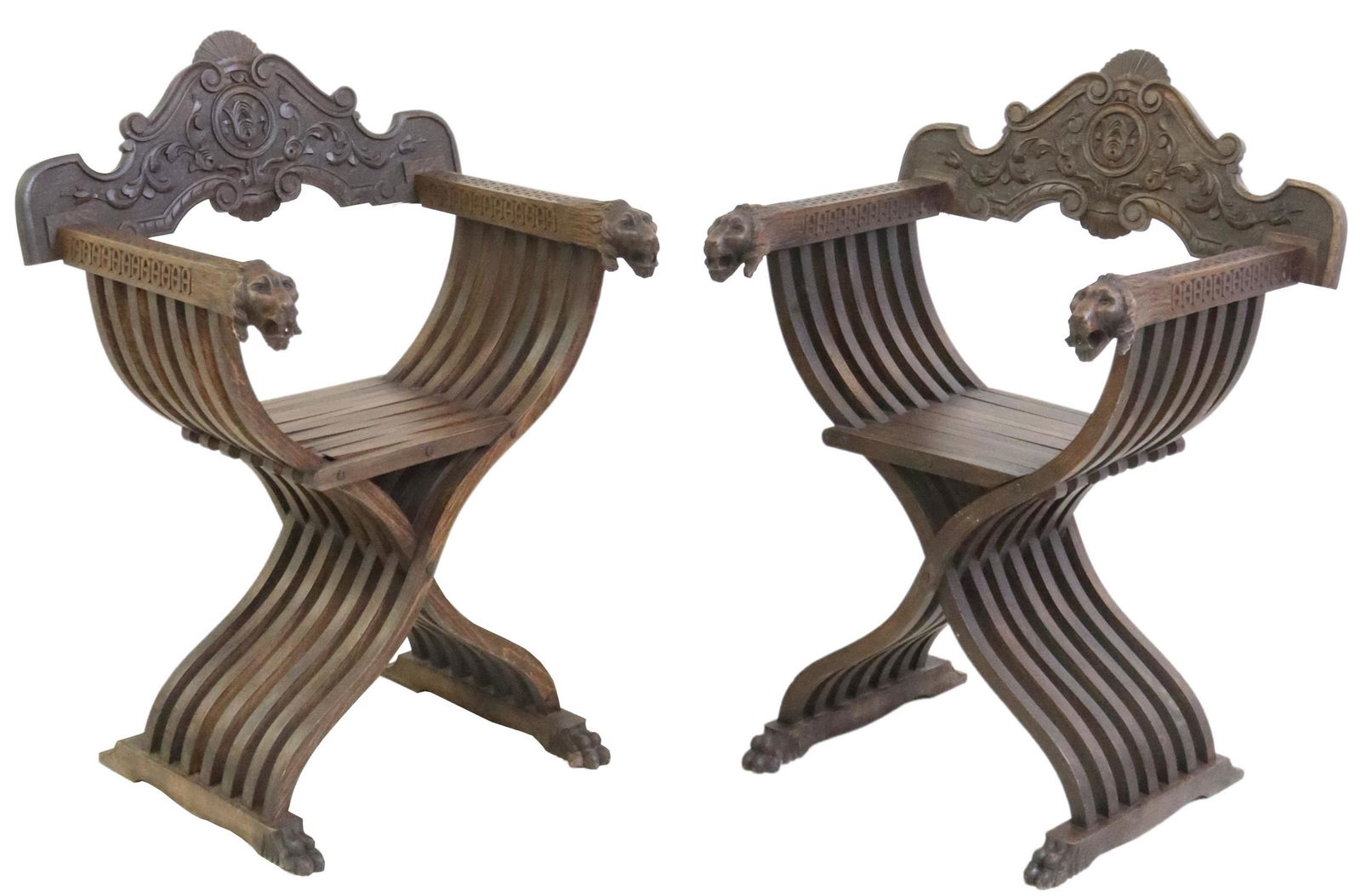 (2) ITALIAN SAVONAROLA SLATTED CURULE CHAIRS (1 of 5)