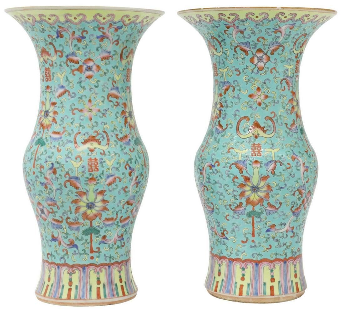 (2) CHINESE BALUSTER FORM PORCELAIN SHUANGXI VASES (1 of 6)
