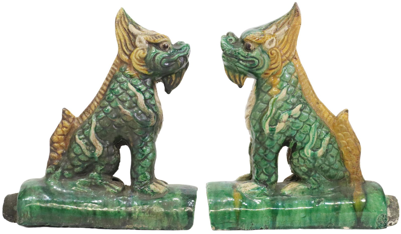 (2) CHINESE SANCAI GLAZED QILIN ROOF TILES (1 of 4)