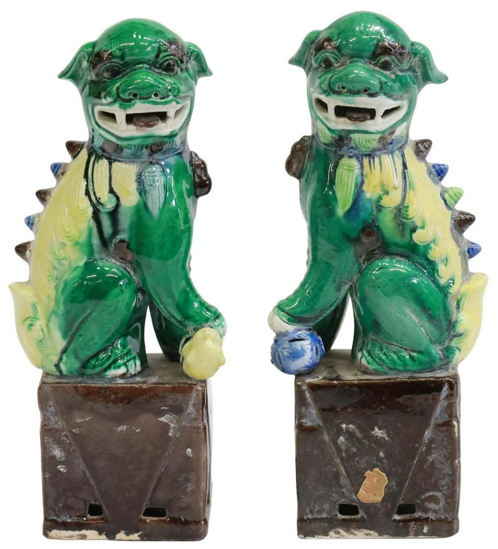 (2) CHINESE SANCAI GLAZED FOO LION INCENSE BURNERS (1 of 4)