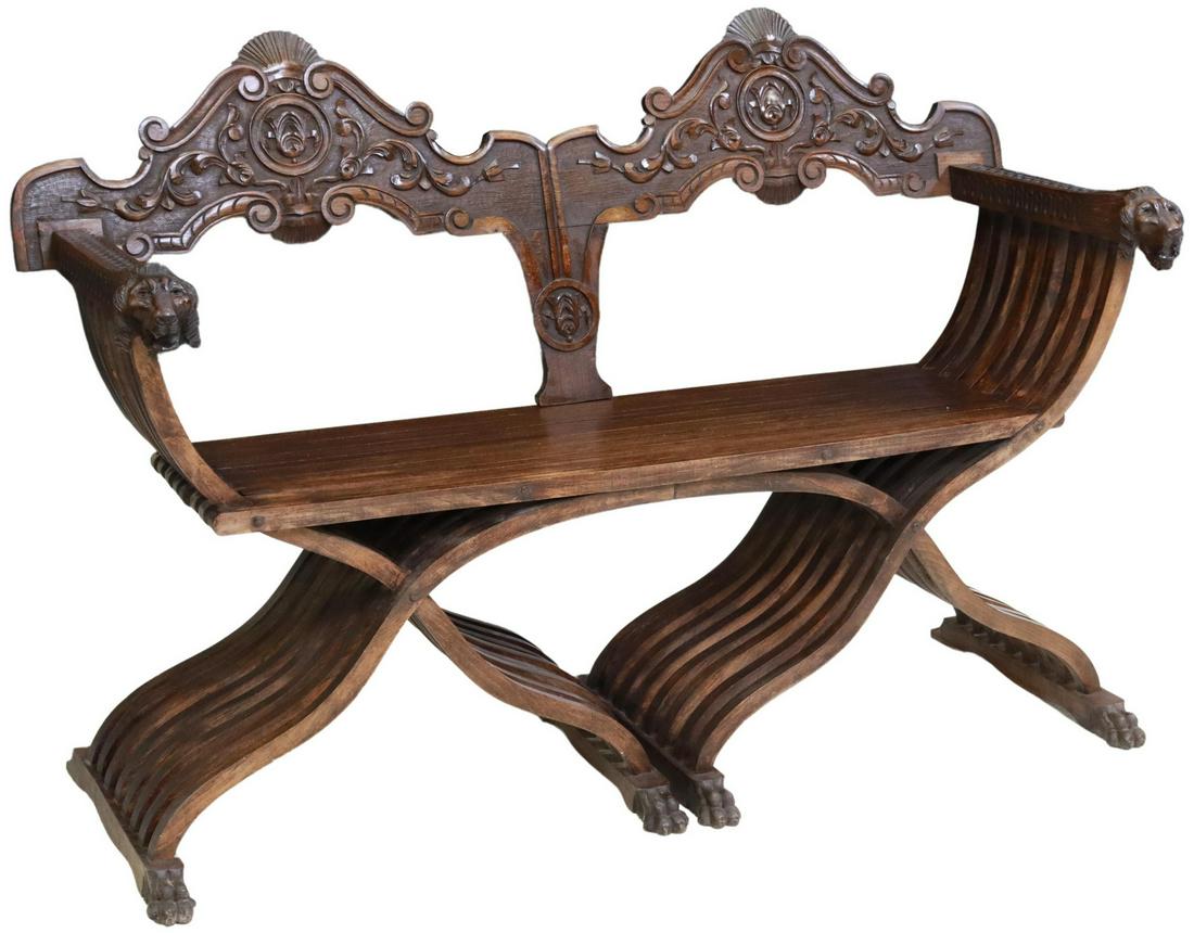 ITALIAN SAVONAROLA DOUBLE CHAIR BACK SETTEE/ BENCH (1 of 3)