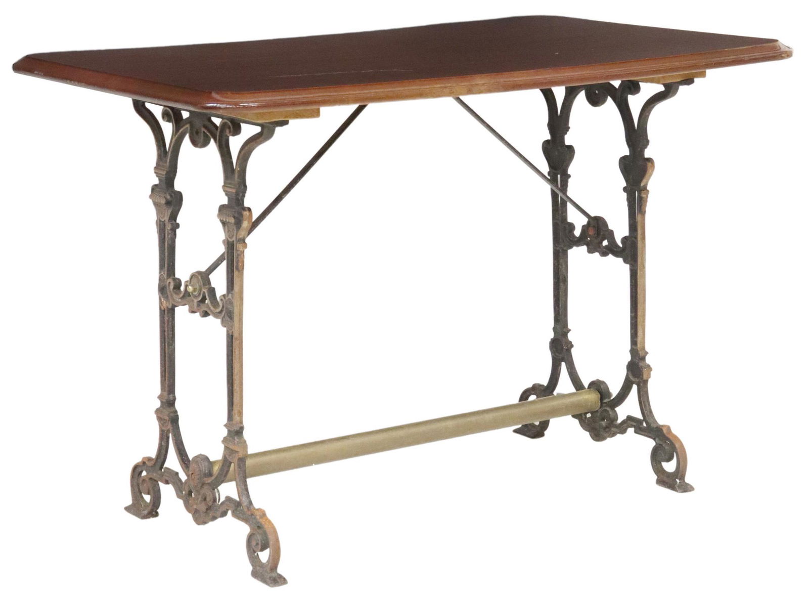 FRENCH CAST IRON & MAHOGANY BISTRO TABLE (1 of 4)