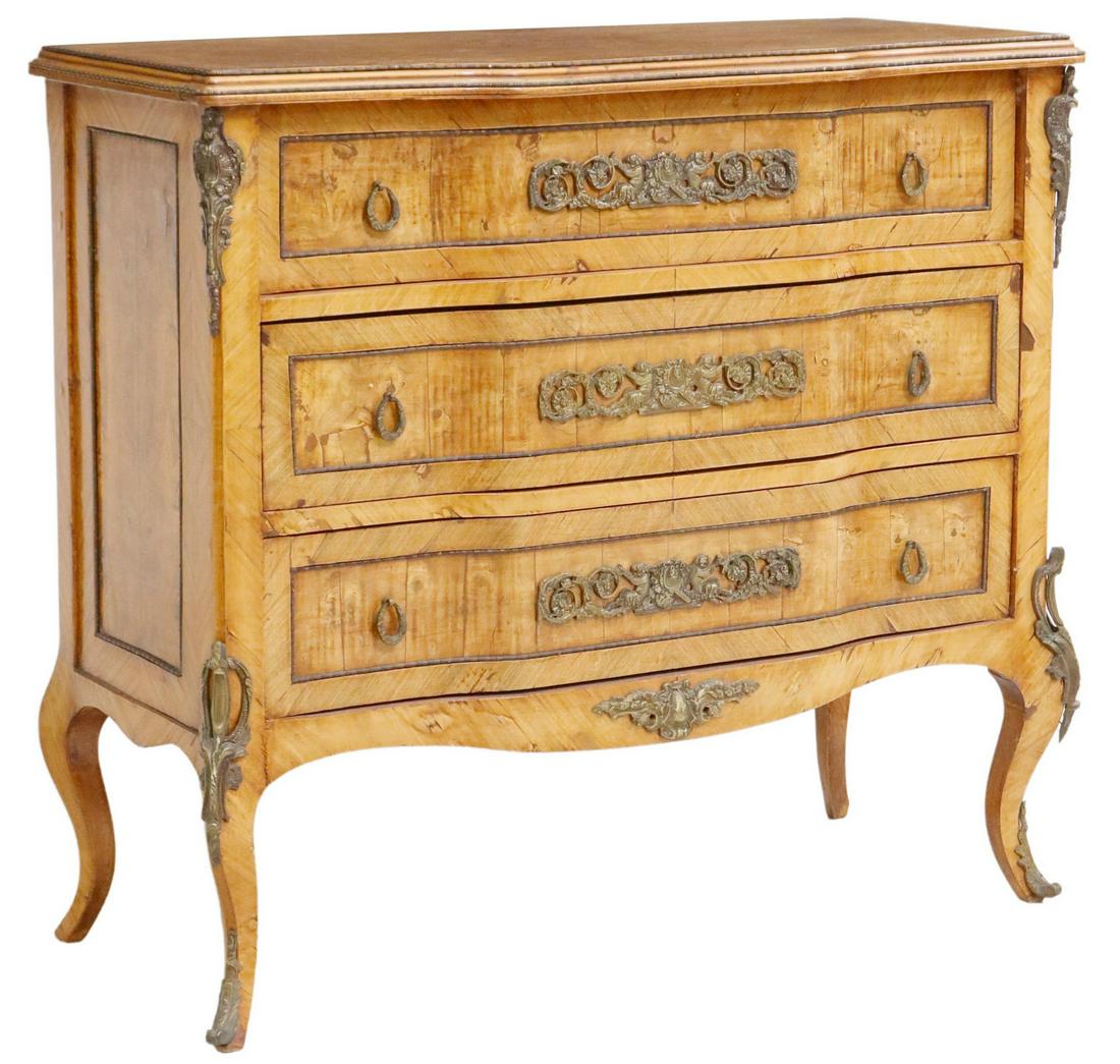 LOUIS XVI STYLE BURLWOOD 3-DRAWER COMMODE (1 of 5)