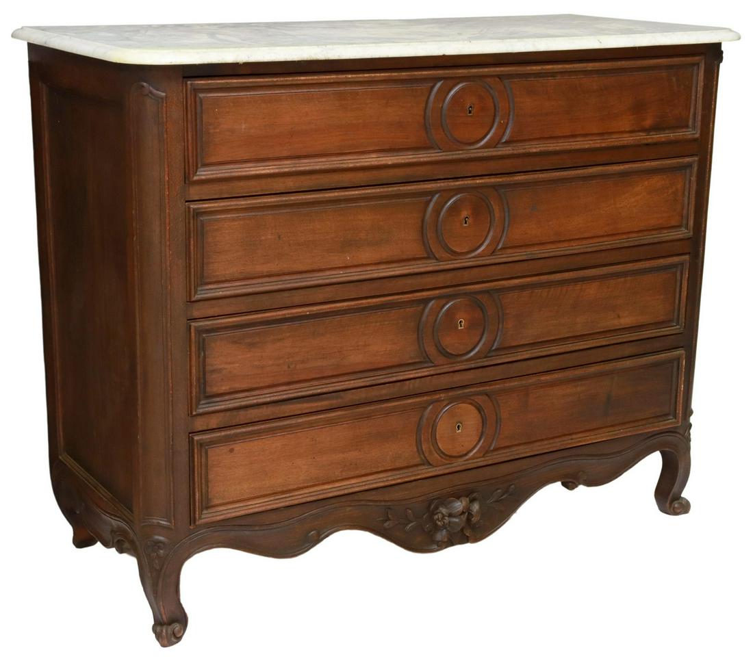 FRENCH LOUIS XV STYLE MARBLE-TOP COMMODE (1 of 5)