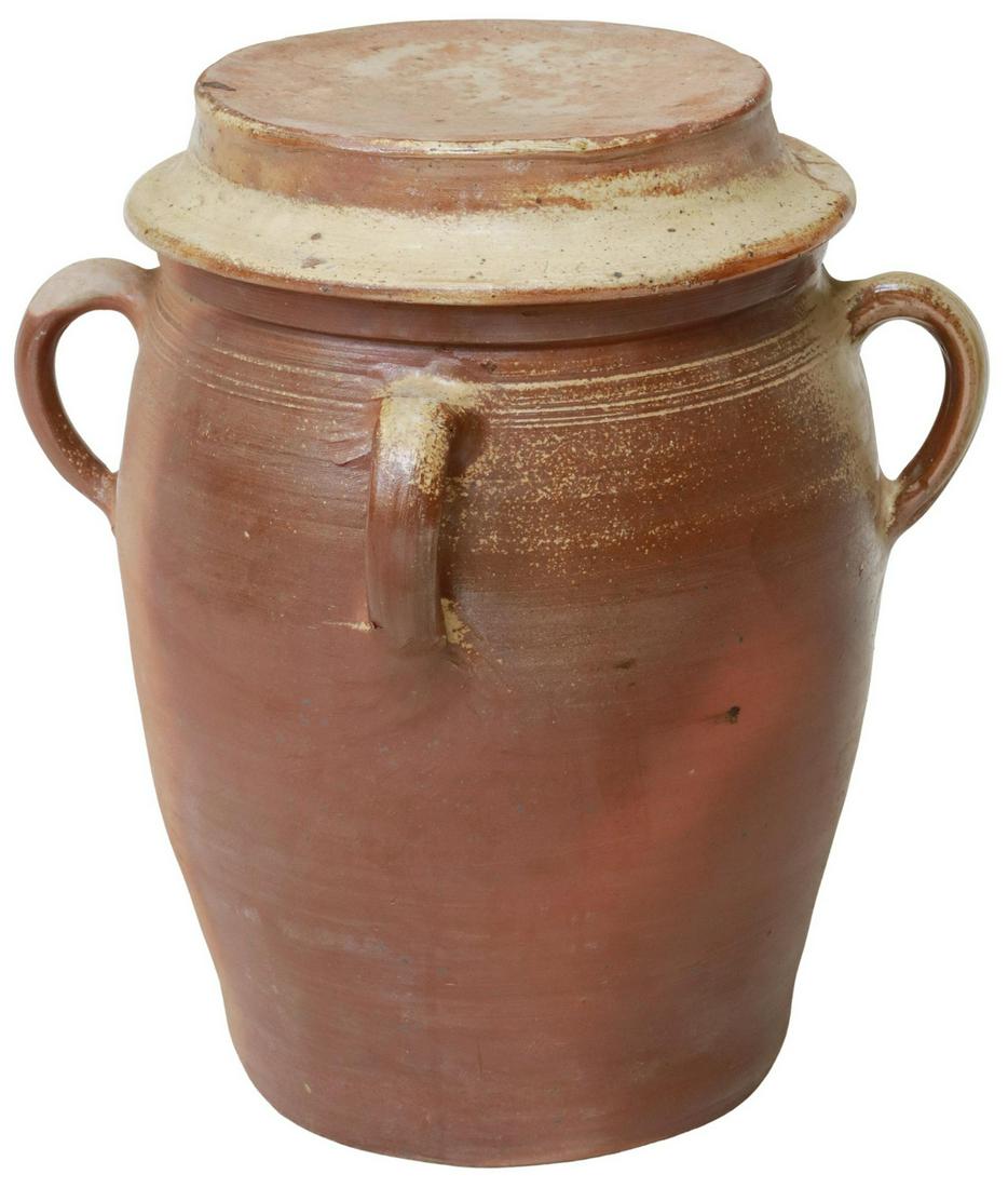 LARGE FRENCH PROVINCIAL LIDDED EARTHENWARE JAR (1 of 3)