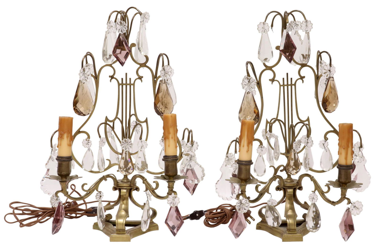 (2) GILT METAL & CRYSTAL LYRE-FORM 2-LT GIRANDOLES (1 of 4)