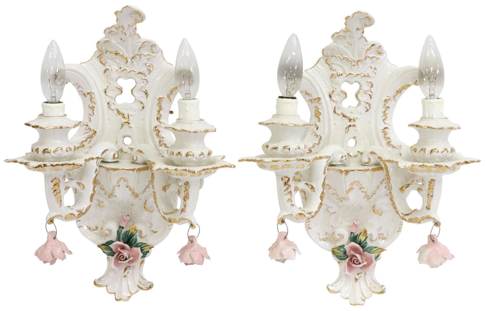 (2) CAPODIMONTE STYLE PORCELAIN 2-LT WALL SCONCES (1 of 4)