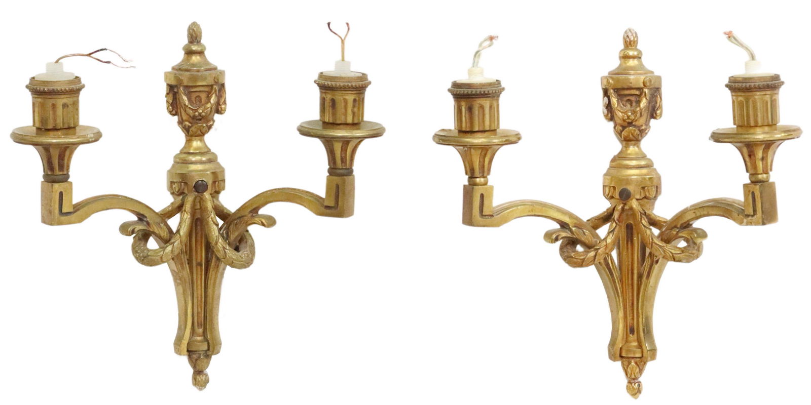 (2) LOUIS XVI STYLE GILT-METAL 2-LT WALL SCONCES (1 of 2)