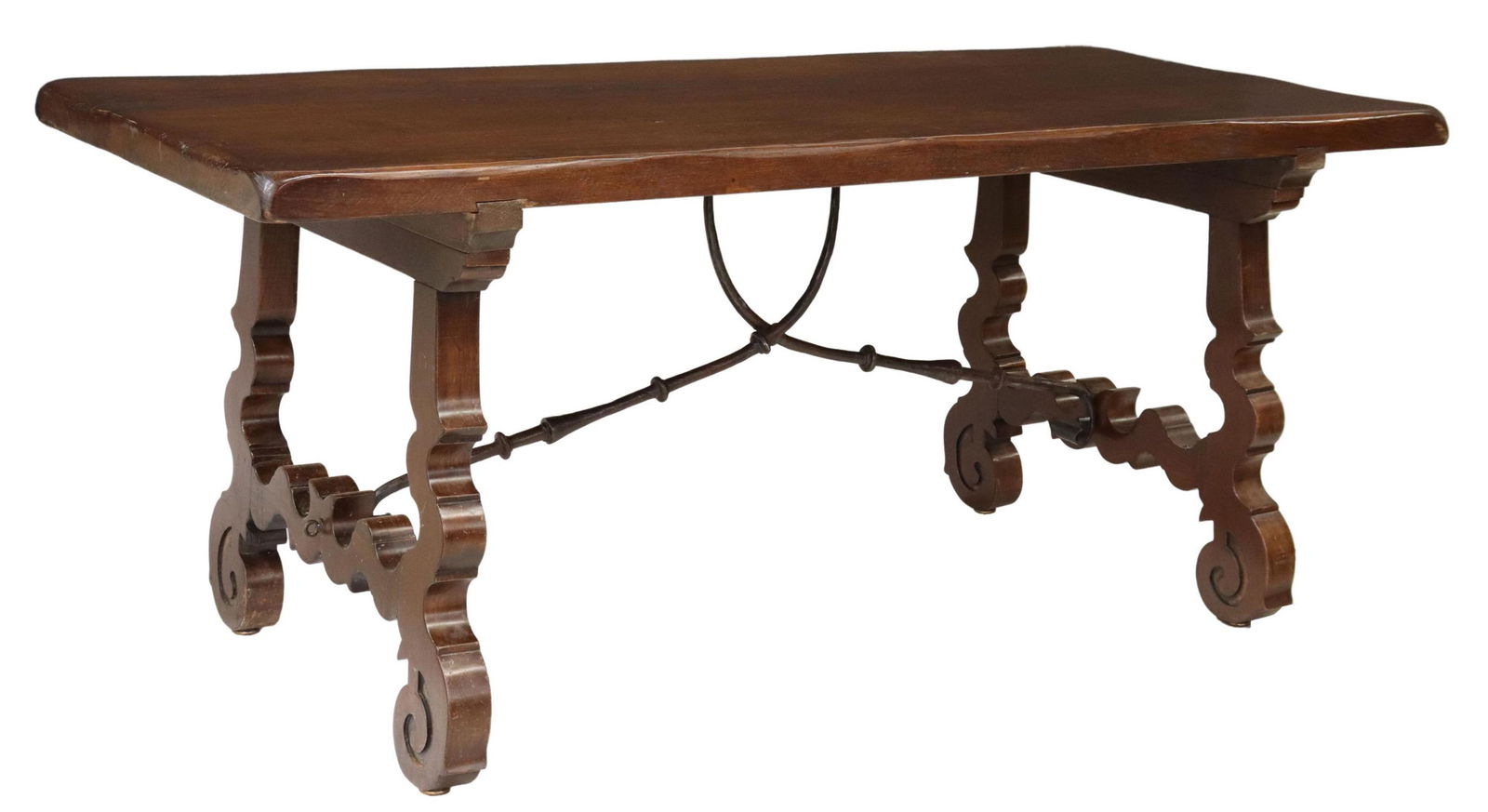 SPANISH OAK PLANK-TOP TABLE WITH IRON STRETCHERS (1 of 4)