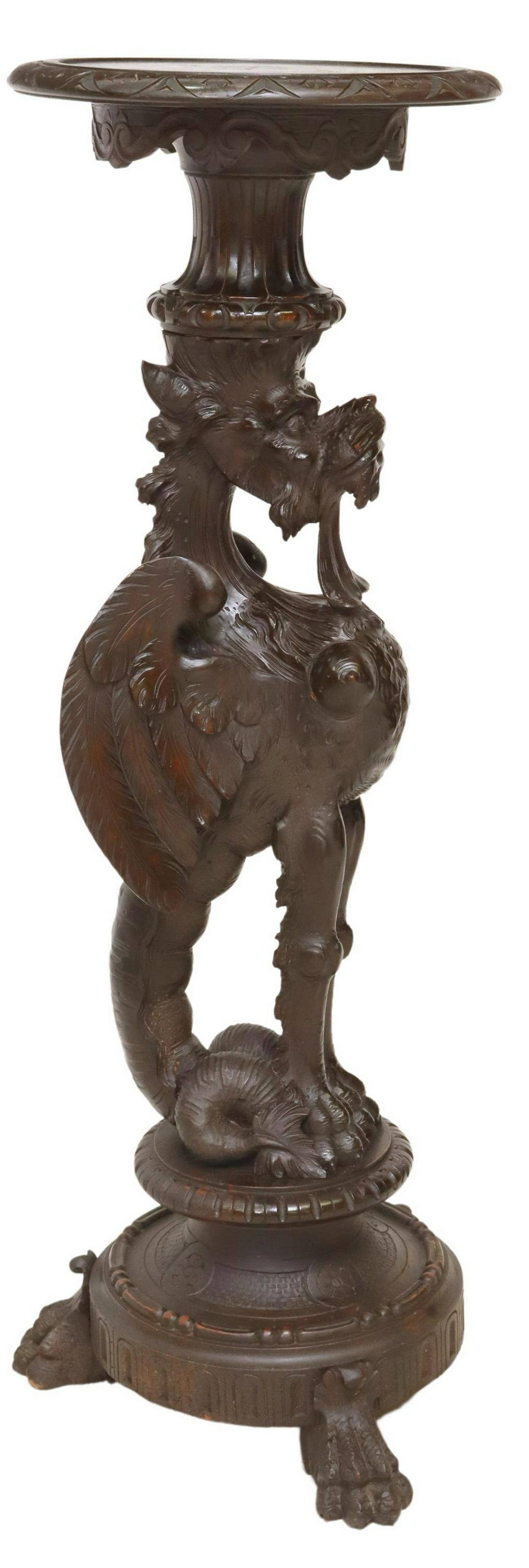 FRENCH CARVED WINGED GRIFFIN PLANT STAND PEDESTAL (1 of 5)