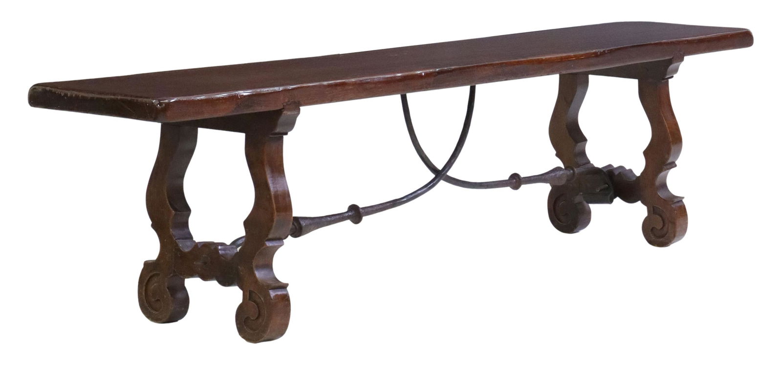 SPANISH OAK & IRON STRETCHER BENCH (1 of 4)