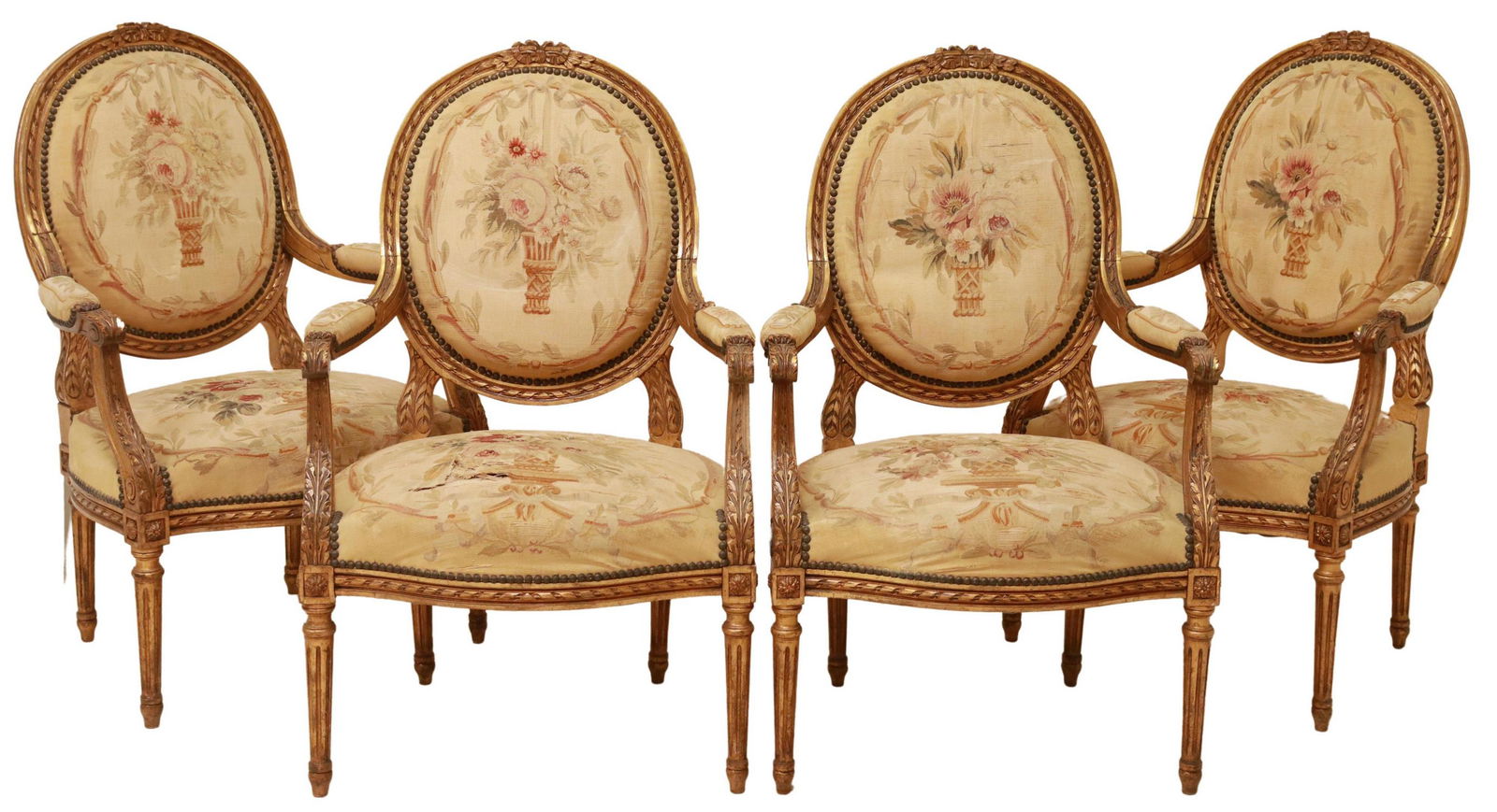 (4) LOUIS XVI STYLE GILTWOOD & TAPESTRY FAUTEUILS (1 of 5)