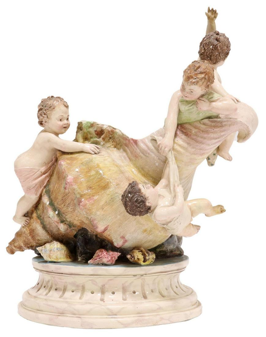 ITALIAN MAJOLICA FIGURAL CONCH SHELL CENTERPIECE (1 of 6)